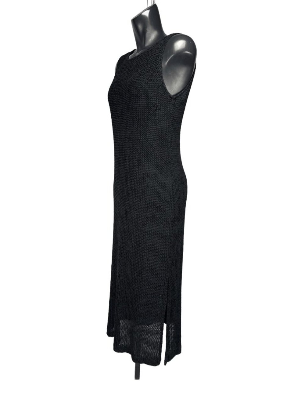 BARBARA LESSER Designer Textured Sleeveless Evening Gown Black Maxi Dress S/M